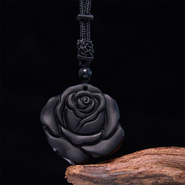 Obsidian Rose Anhänger schwarz elegant