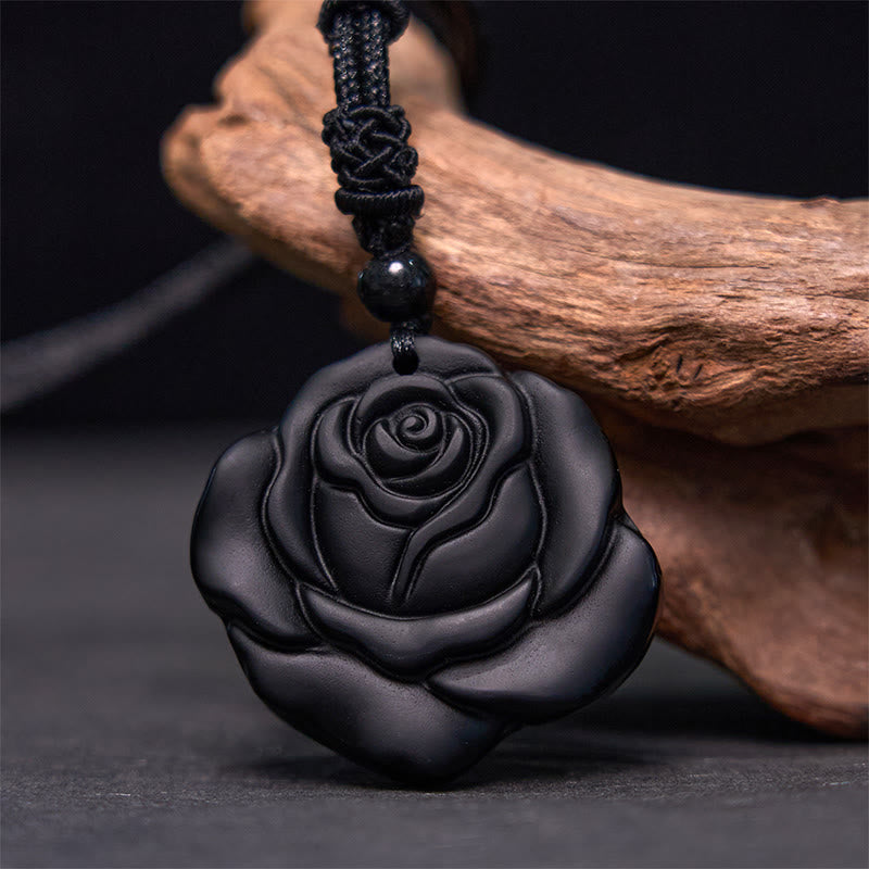 Kette Schwarzer Obsidian Rose Anhänger