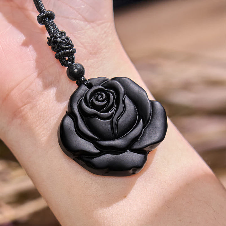 Kette Obsidian Rose schwarz Details