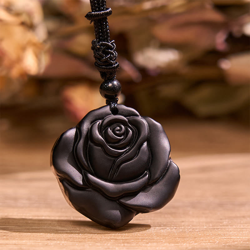 Schwarzer Obsidian Rose Kette Stein