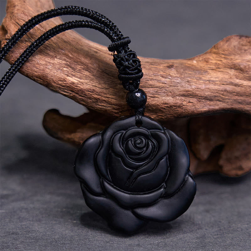 Kette Obsidian Rose Schwarz Pendel