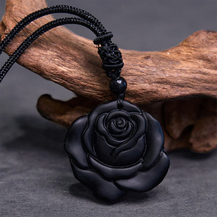 Kette Obsidian Rose Schwarz Pendel