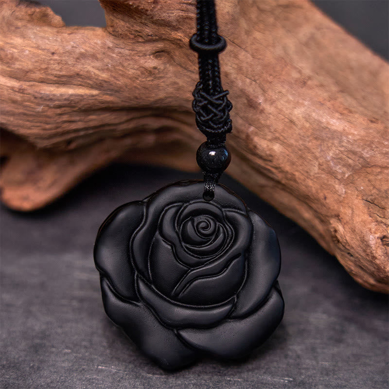 Schwarze Rose Obsidian Kette Anhänger