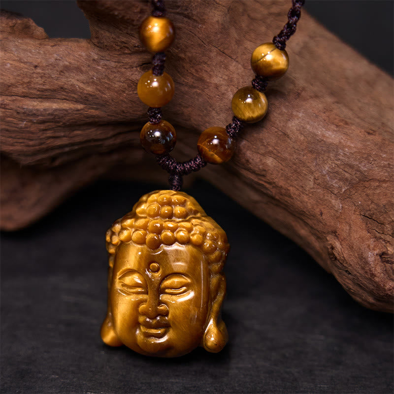 Buddha Kopf Anhänger Tigerauge Chakra Mut