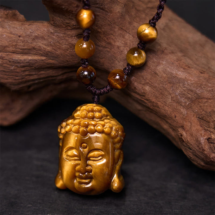 Buddha Kopf Anhänger Tigerauge Chakra Mut