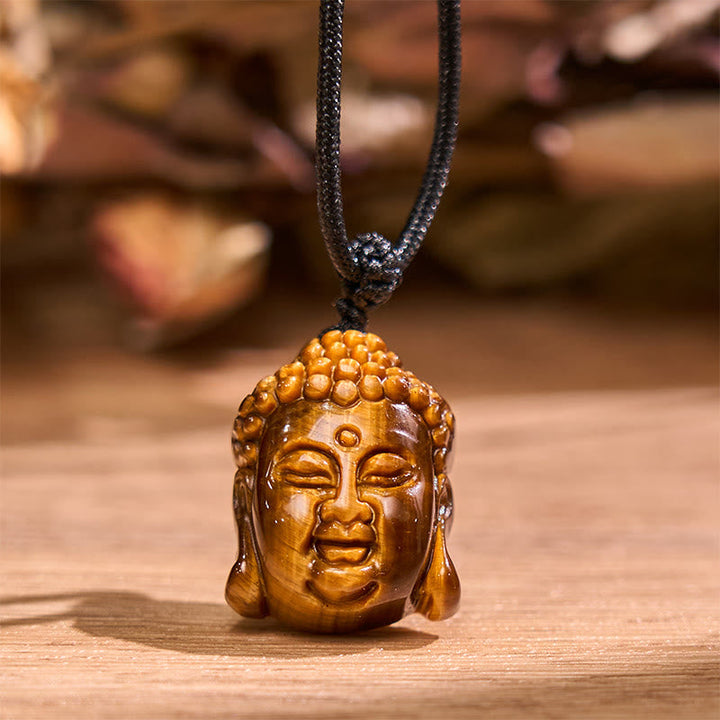 Buddha Head Pendant Tigerauge Schutz Mut