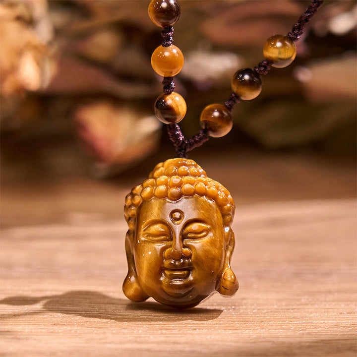 Anhänger Buddha Kopf Tigerauge Getragen Schutz