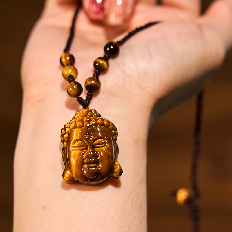 Buddha Head Pendant Tigerauge Schutz Mut