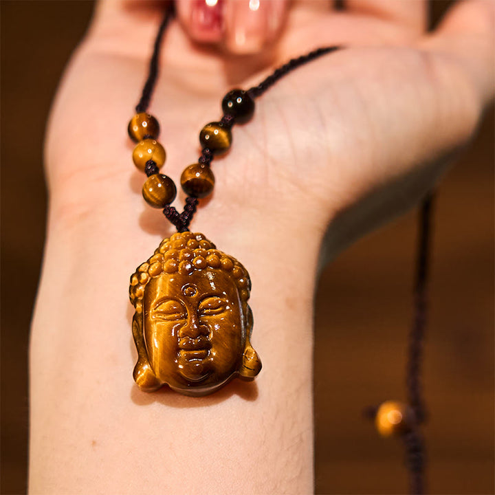 Buddha Head Pendant Tigerauge Schutz Mut