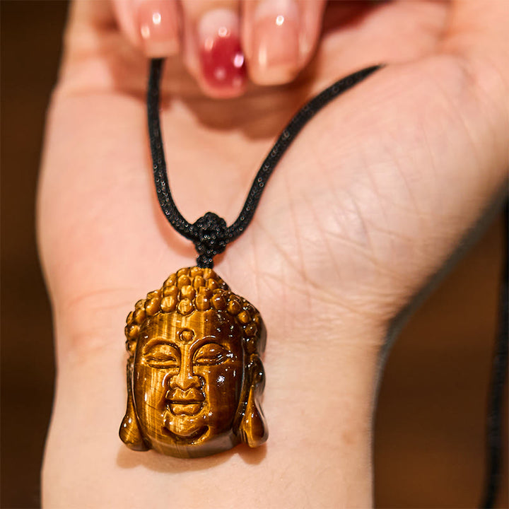 Anhänger Buddha Kopf Getragen Tigerauge Schutz