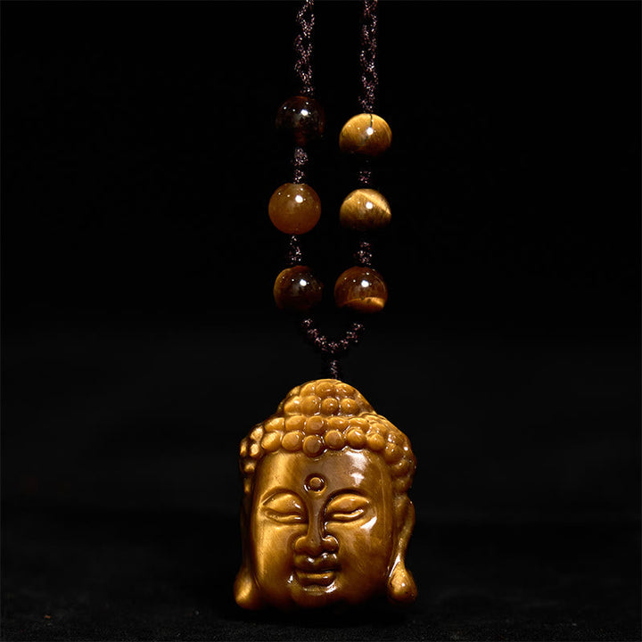 Buddha Kopf Pendant Tigerauge Schutz Mut