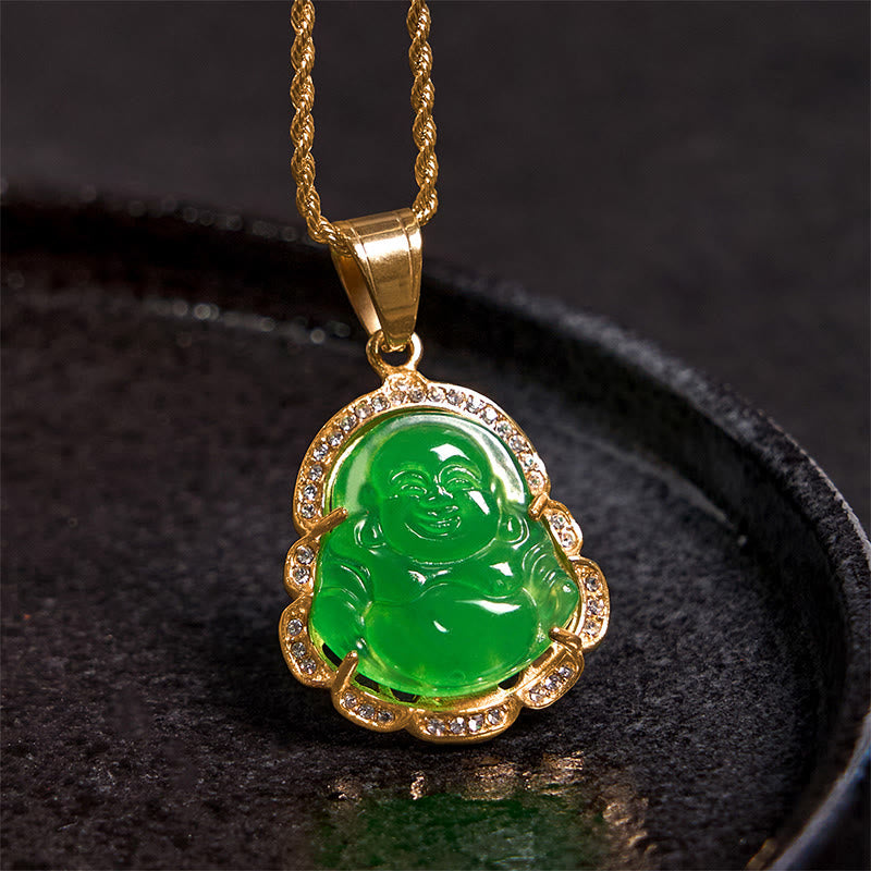 Jade – Kette – Lachender Buddha – Glück – Gold