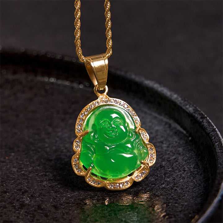 Jade – Kette – Lachender Buddha – Glück – Gold