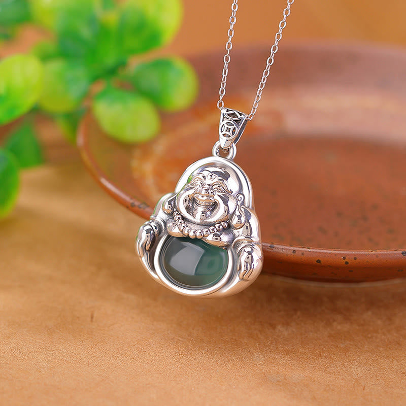 Anhänger Kette Lachender Buddha Jade Grün – Wohlstand Glück