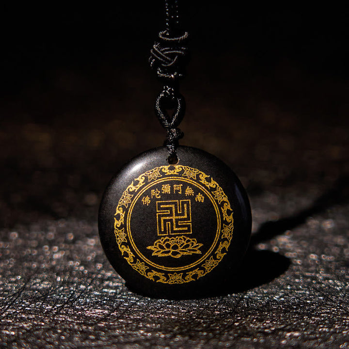Anhänger Schwarzer Obsidian Lotus Tibetisch