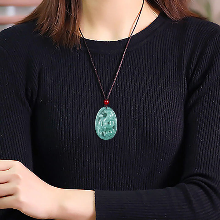 Jade Kette Getragen Anhänger Glück Natur