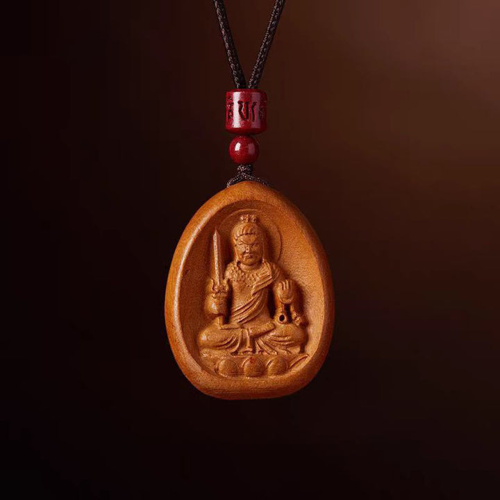 Pfirsichholz Kette Buddha Anhänger mit roten Holzperlen