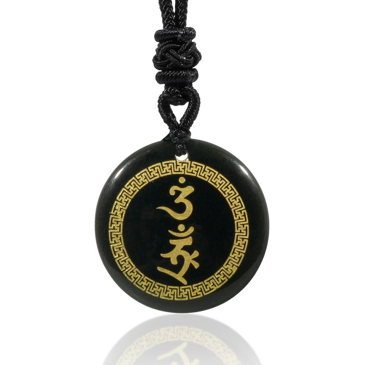 Schwarzer Obsidian Kette mit Om Mantra Anhänger Schutzstein