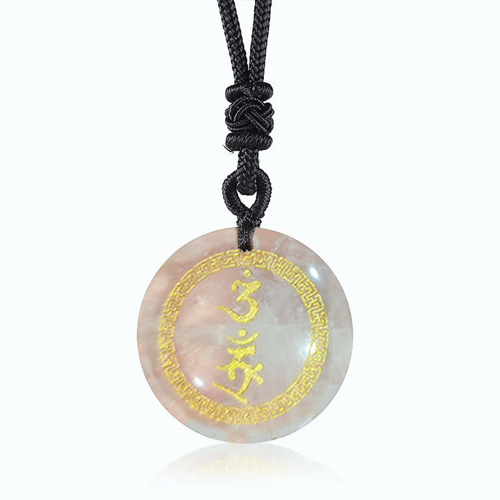 Runder Naturstein Anhänger mit Mantra Gravur schwarze Kordel Schmuck
