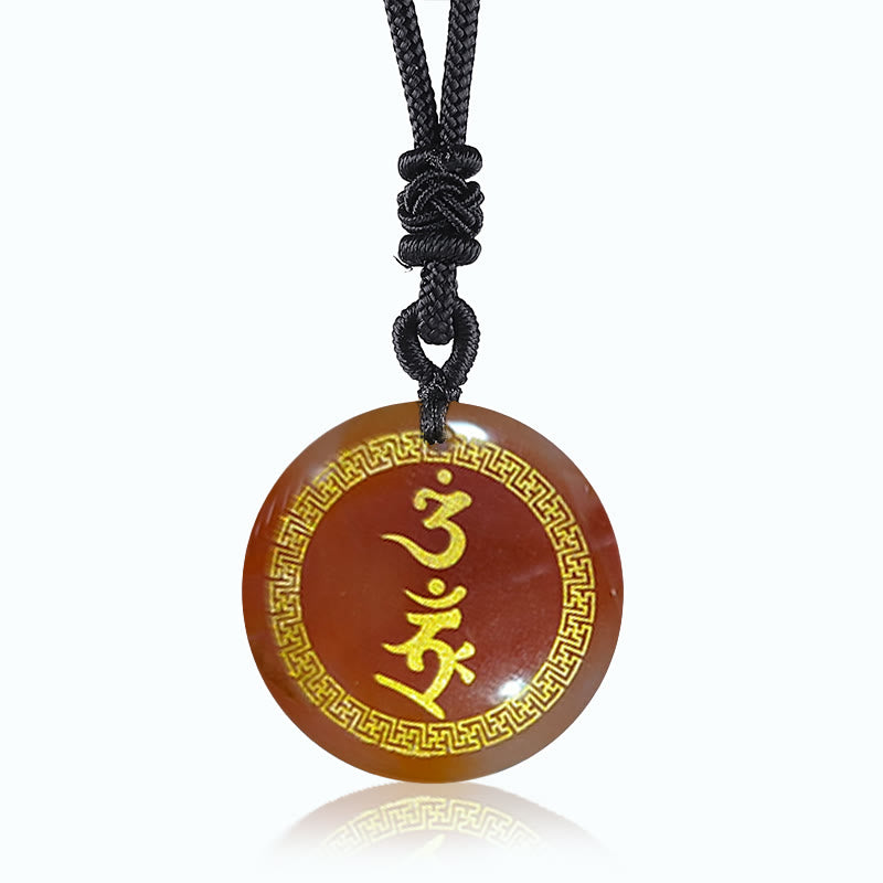 Obsidian Mantra Kette mit OM Symbol brauner Anhänger schwarze Schnur