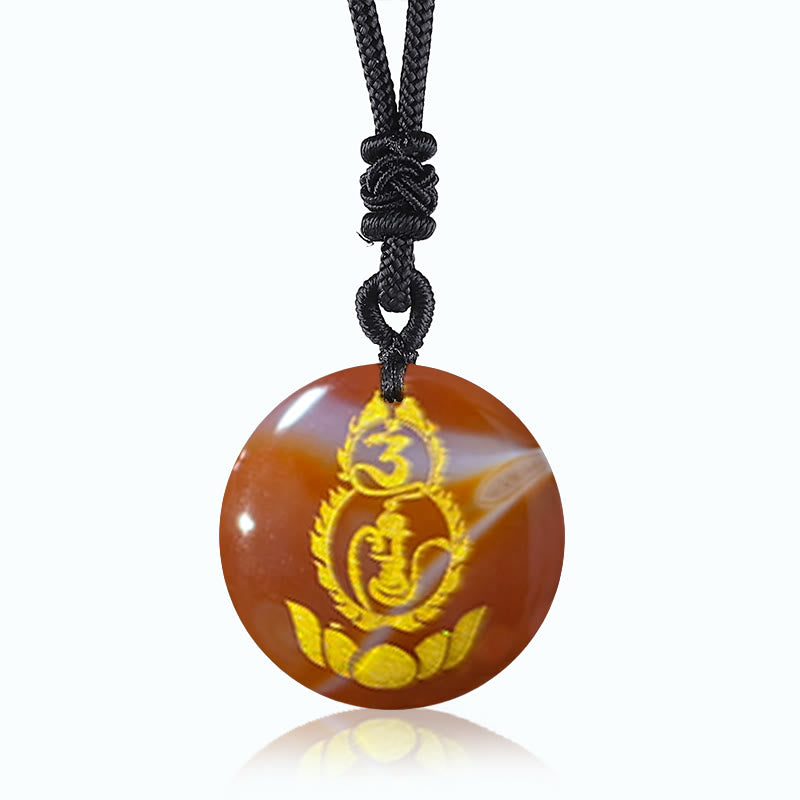 Kette Obsidian Lotus Anhänger braun schwarze Kordel Schutz Segen