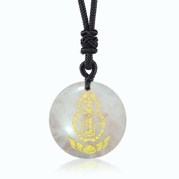 Weiße Kugel Anhänger goldene spirituelle Gravur schwarze Kordel