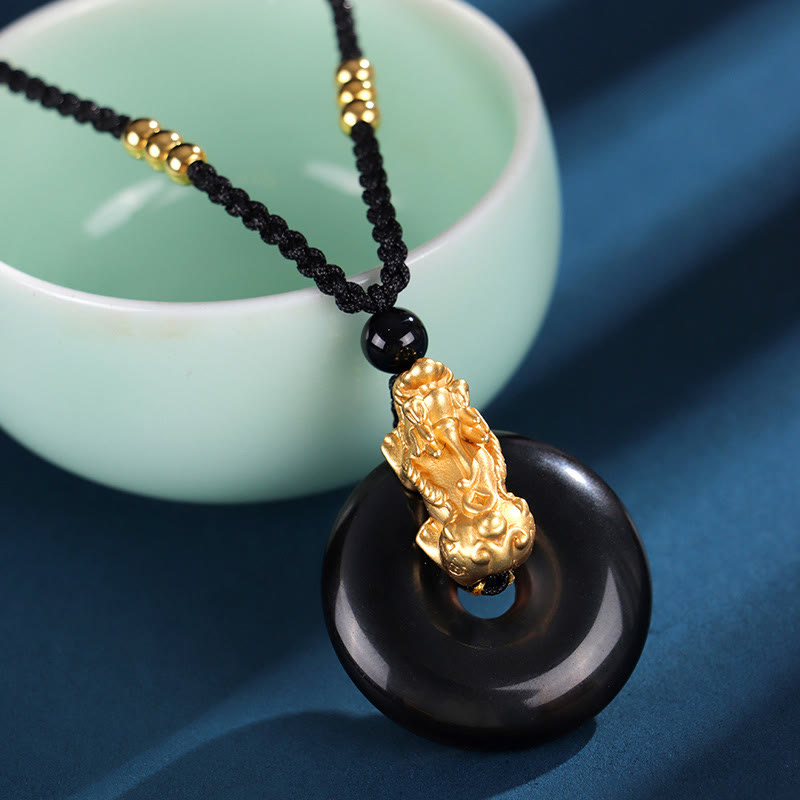 Schwarzonyx Pixiu Anhänger Kette mit goldenem Löwentier Wohlstand