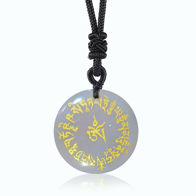 Tibetischer Obsidian Kette Anhänger mit Mantra-Gravur schwarze Schnur
