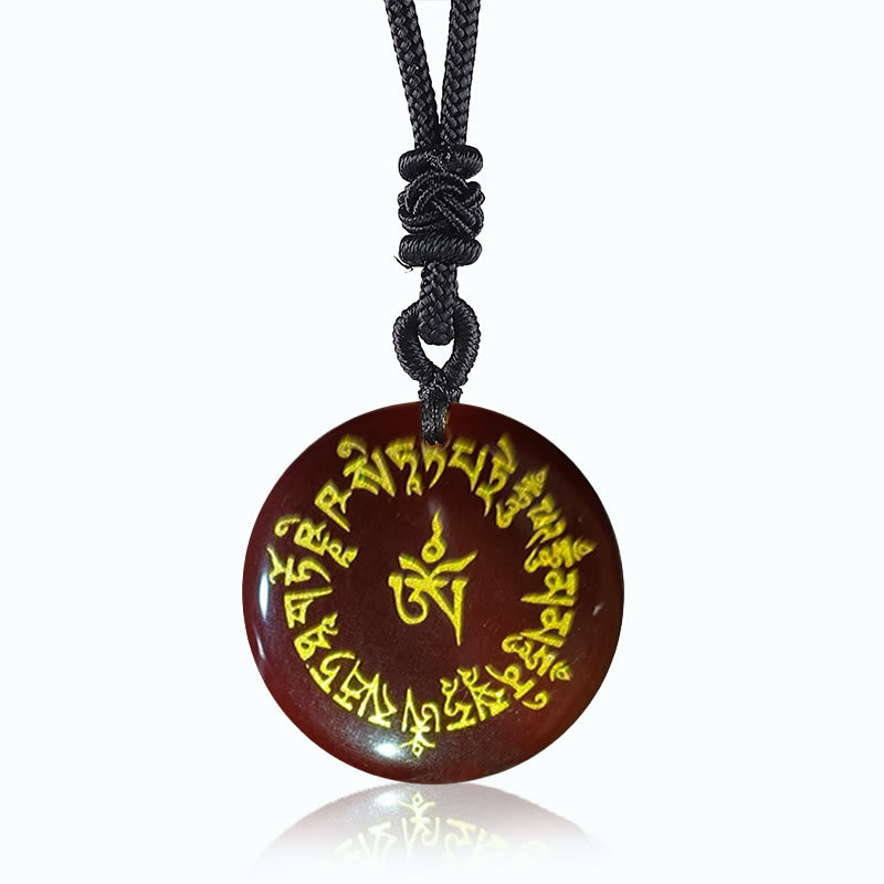 Kette Anhänger Tibetischer Obsidian Mantra