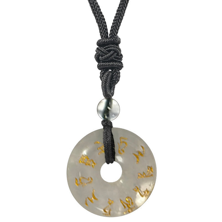 Tibetischer Obsidian Anhänger Kette schwarze Schnur Naturstein Gravur
