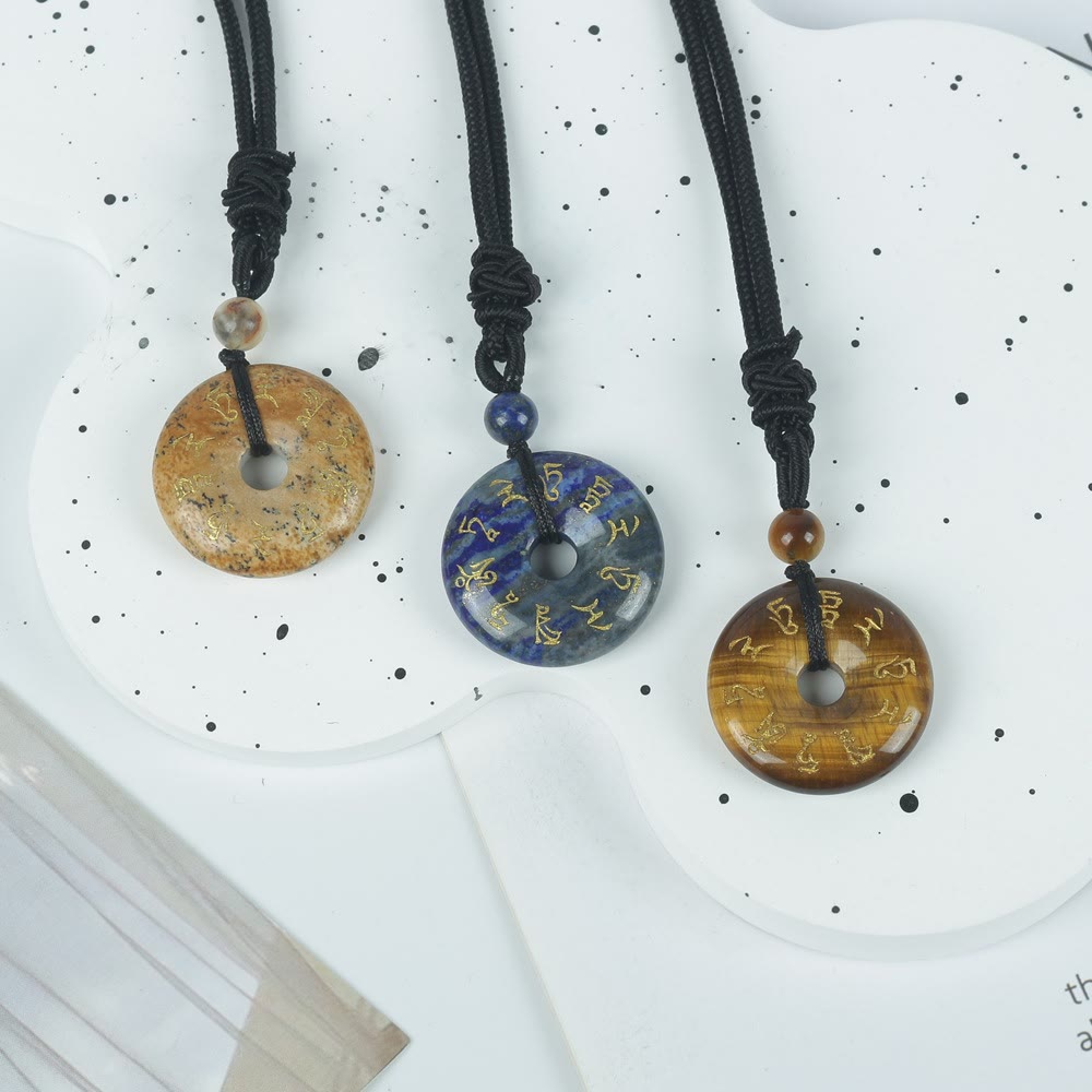 Anhänger Kette Tibetischer Obsidian drei bunte Steinketten Chinesische Zeichen