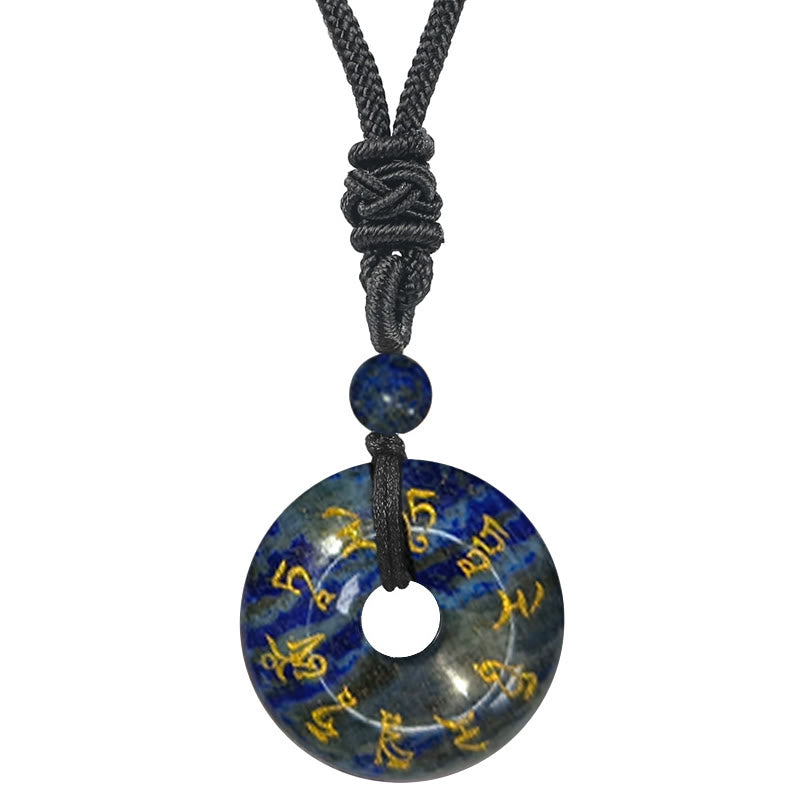 Lapis Lazuli Anhänger Kette mit Tibetischen Symbolen Grüne Tara Donut