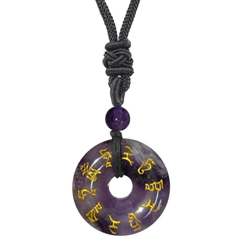 Tibetischer Obsidian Anhänger Kette mit gelben Mantras schwarzer Cord