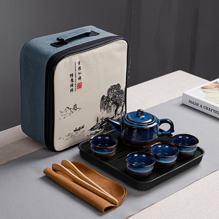 Teekanne Mit Tasse 1 Teekanne+4 Tassen+Tablett+Tasche