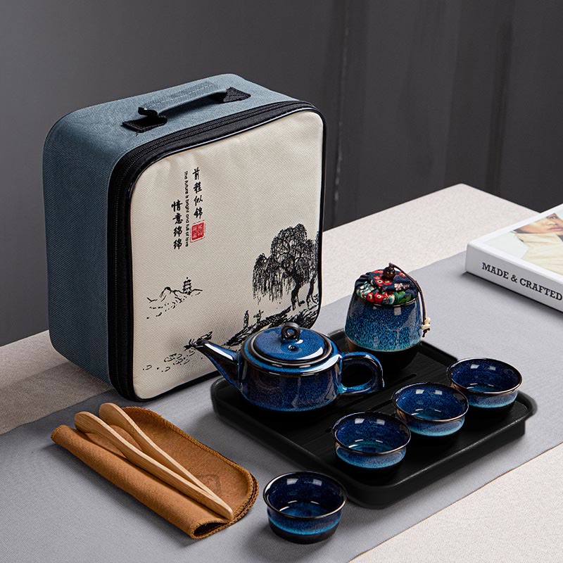 Teekanne Mit Tasse 1 Teekanne+4 Tassen+1 Dose+Tablett+Tasche