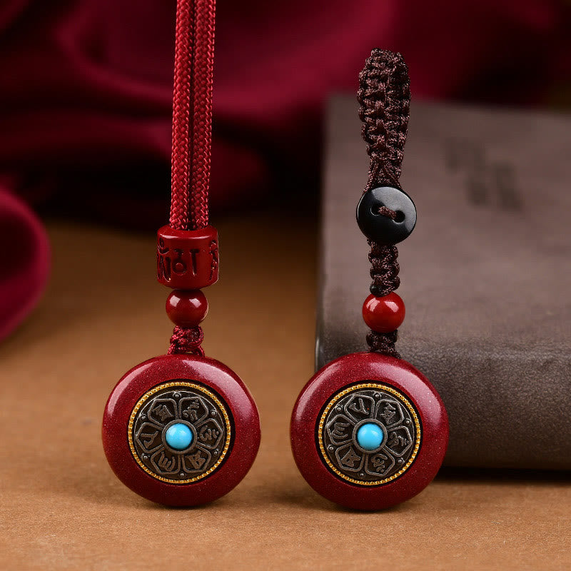 Rote Zinnober Kette mit rundem Anhänger Naturstein Schmuck