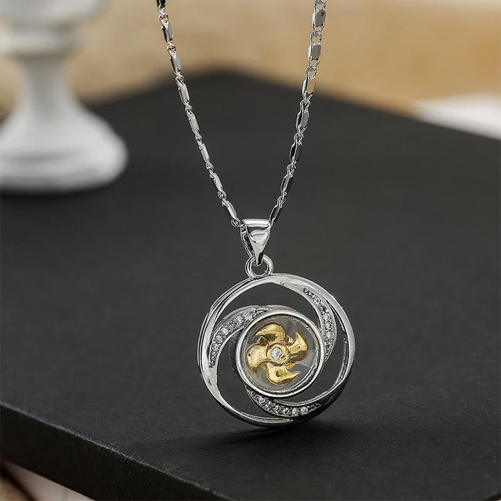 Silber Kette mit drehbarer Gold Windmühle Anhänger Glück
