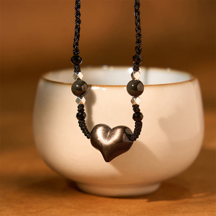 Anhänger Herz Obsidian Kette Natur Schutz