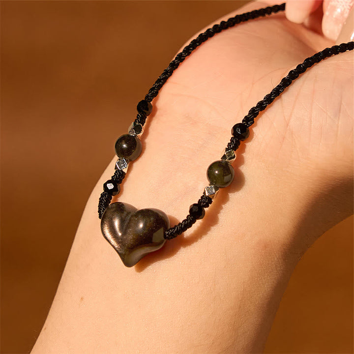 Anhänger Herz Obsidian Kette Natur Tragbar