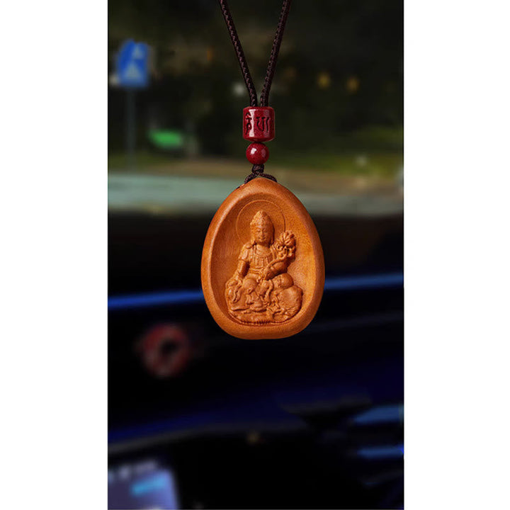 Pfirsichholz Kette mit Buddha Anhänger orange Naturstein rote Perlen