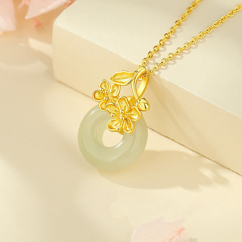 Kette Hetian Jade Sterlingsilber Frieden grüner Jade Anhänger Blüten
