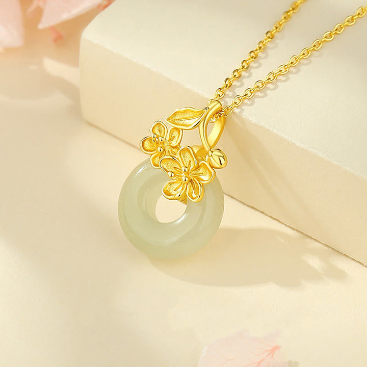 Kette Hetian Jade Sterlingsilber Frieden grüner Jade Anhänger Blüten