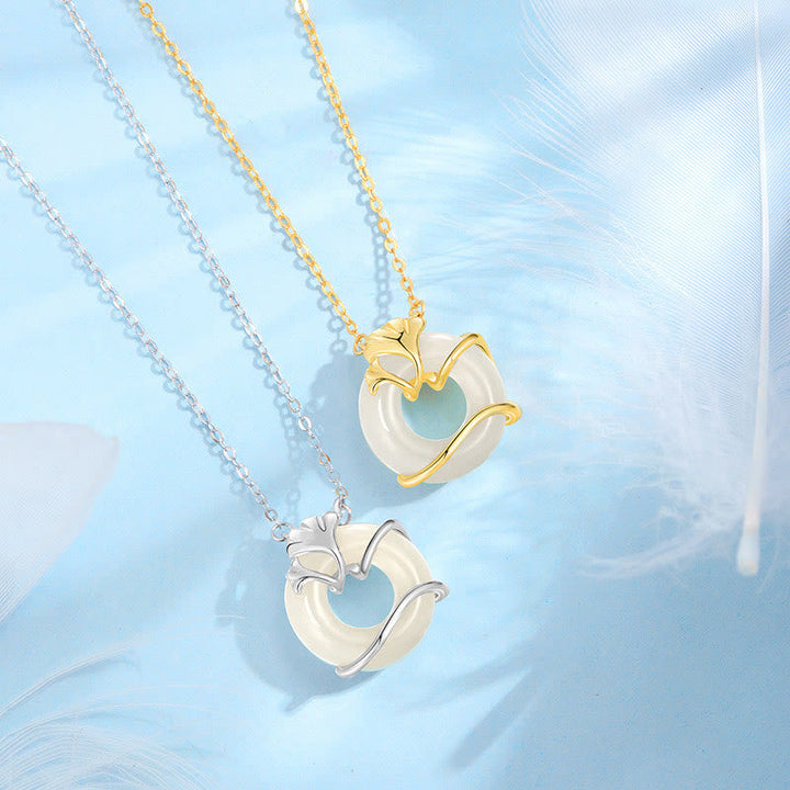 Hetian Jade Ginkgoblatt Kette Anhänger Frieden Silber und Gold