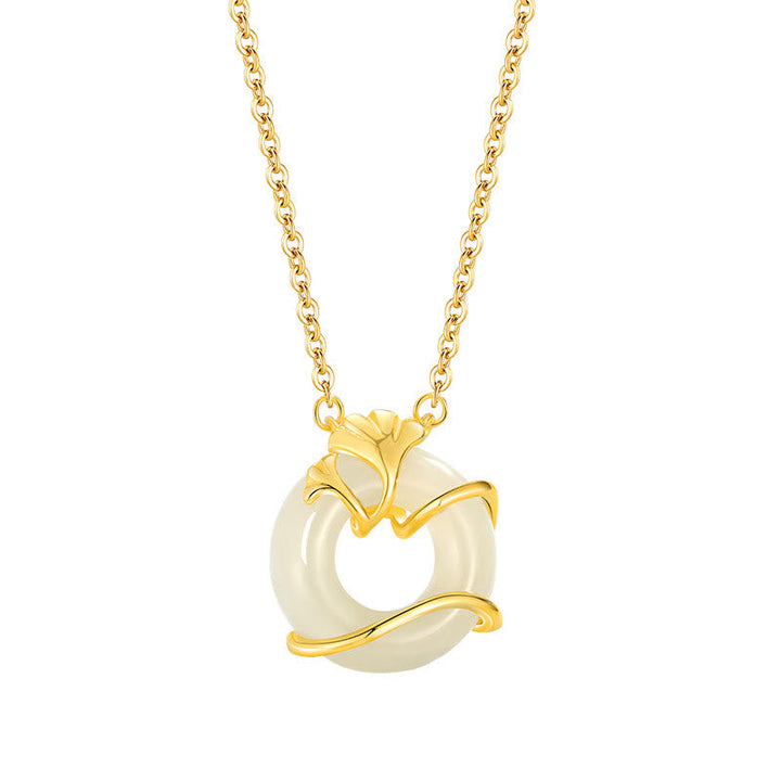 Hetian Jade Ginkgoblatt Kette goldener Anhänger Frieden Symbol