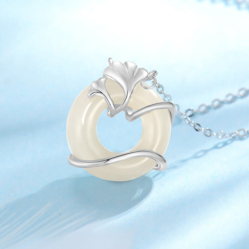 Hetian Jade Ginkgoblatt Kette Frieden weiß Silber elegant Anhänger