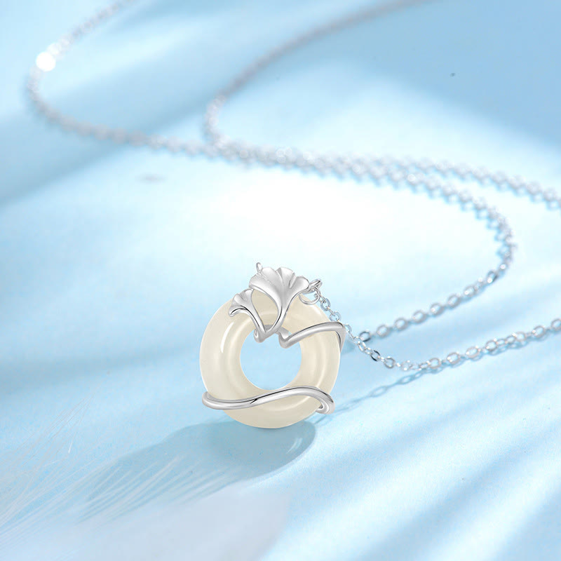 Hetian Jade Ginkgoblatt Kette Anhänger Silber Frieden Naturstein