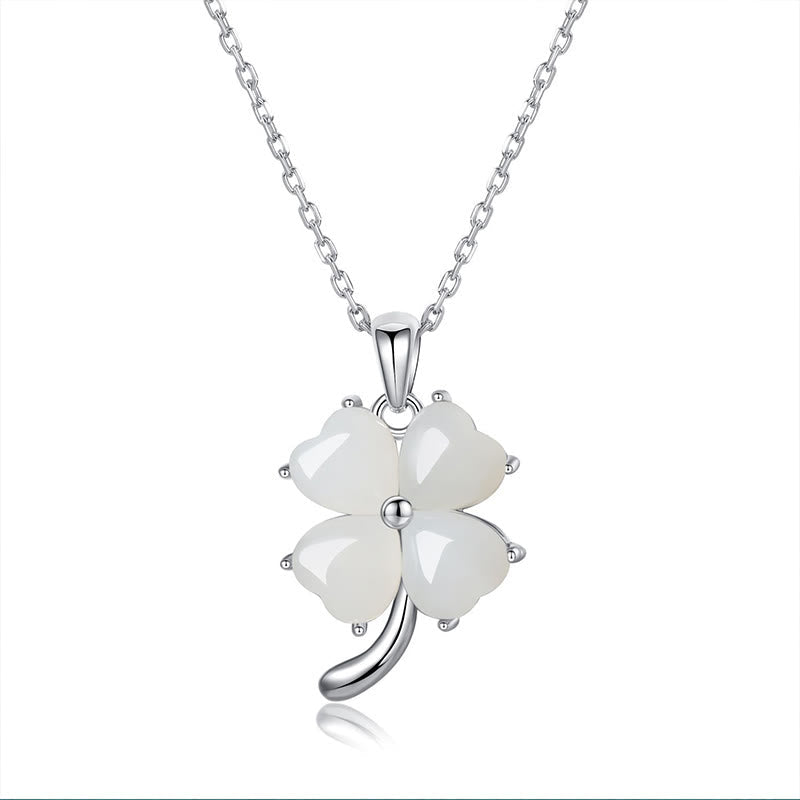 Jade Kette Kleeblatt Anhänger silber Naturstein Glücksbringer