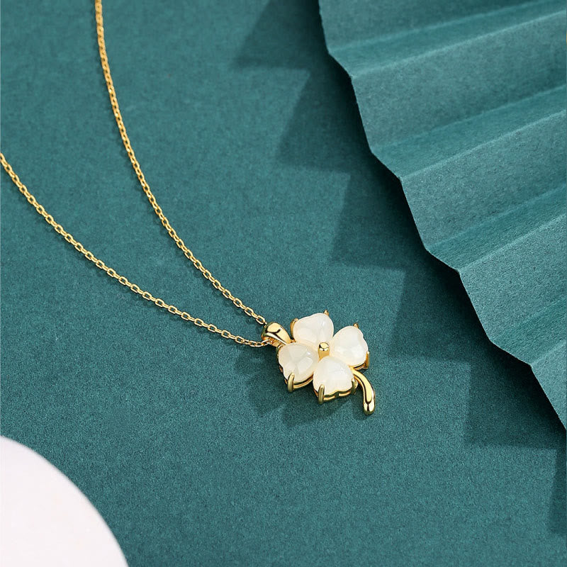 Jade Kleeblatt Anhänger Kette Gold elegant Symbol Glück