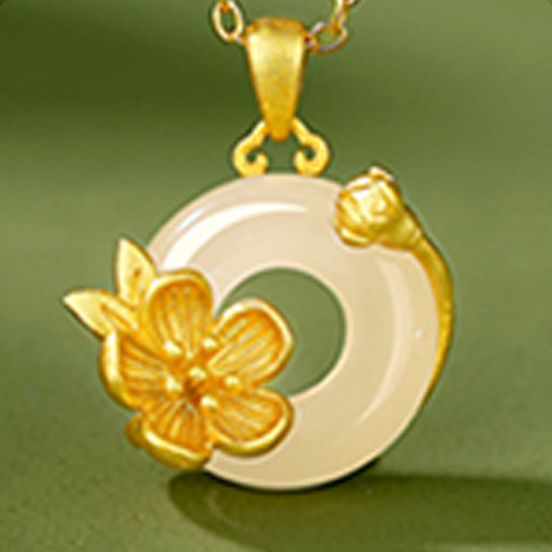 Goldener Anhänger Kette Blume cremeweiß Naturstein Sterlingsilber elegant