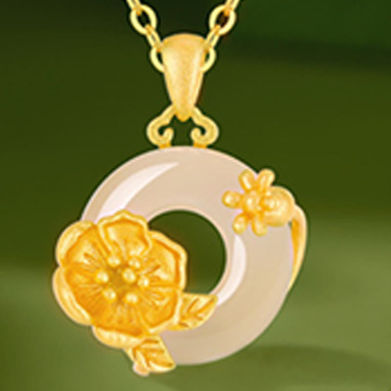 Chalcedon Kette mit Blüten Sterlingsilber Gold Anhänger Schmuck